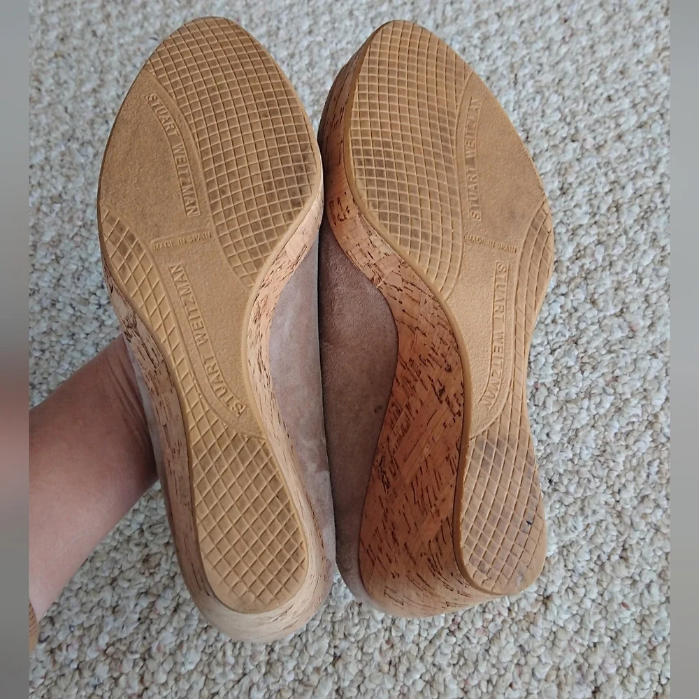 Stuart Weitzman Anna peep-toe wedge Wedge Platform Sandals in taupe 8.5 M - Picture 15 of 15